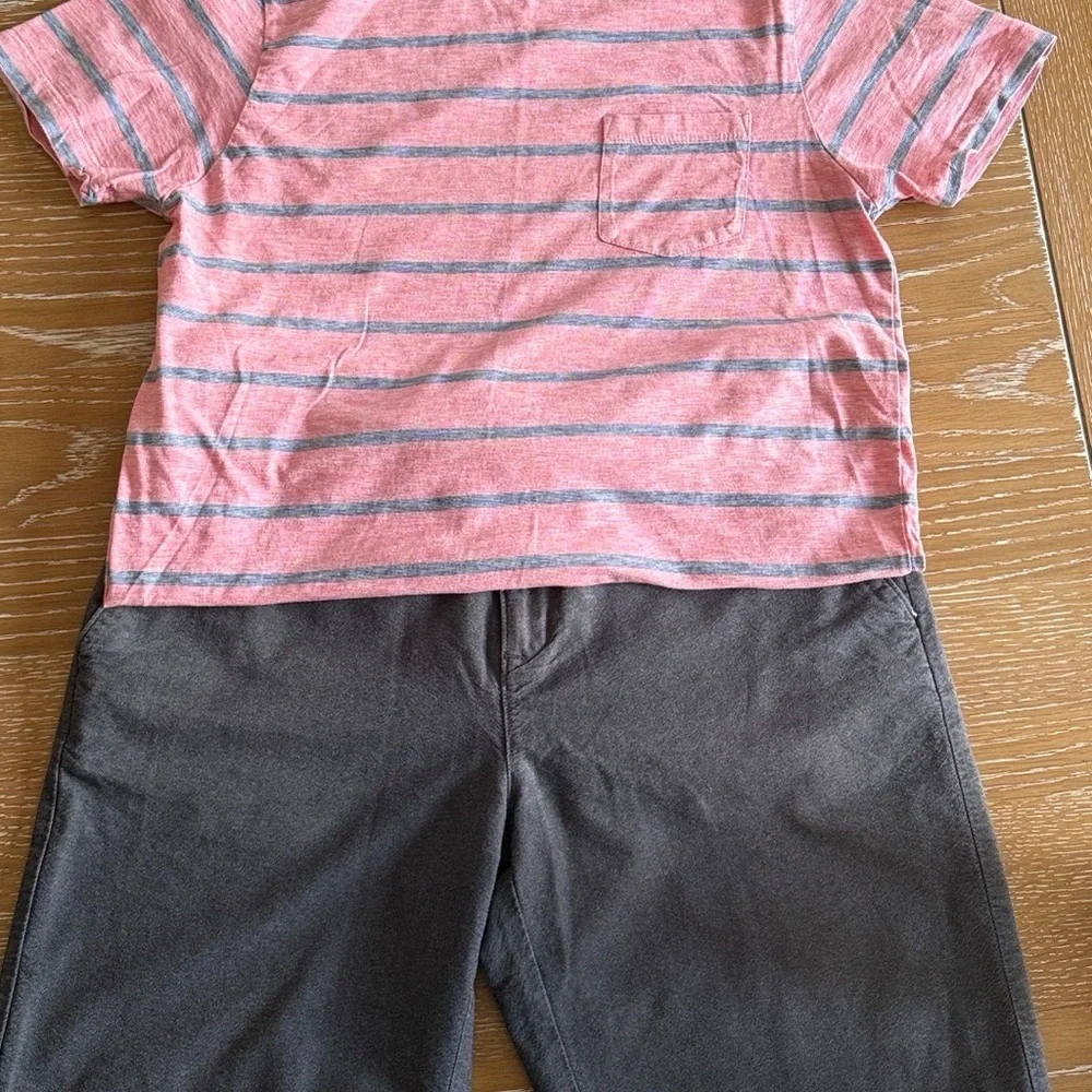 Banana Republic Coral and Gray Striped Tee